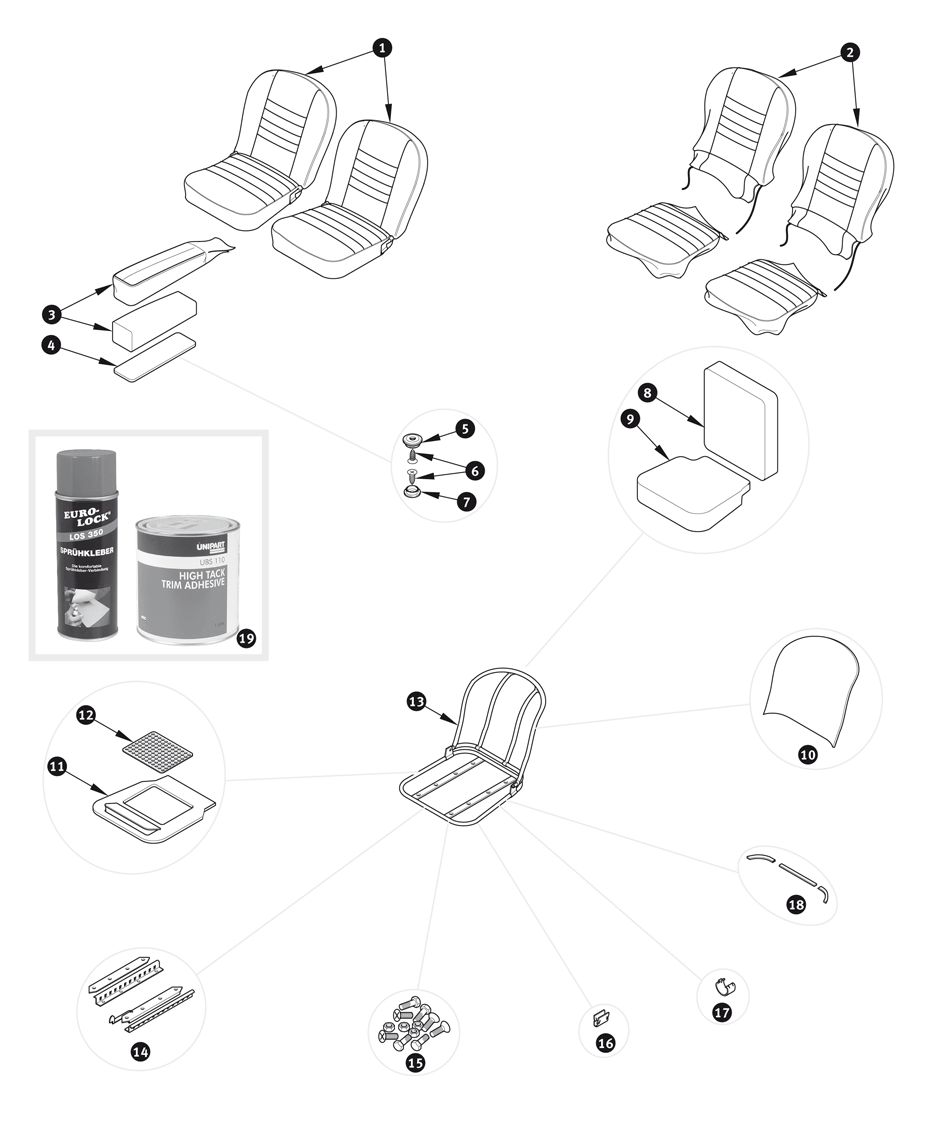Sitze und Sitzbezüge - Coupé - Ersatzteile für MGA (1955-1962