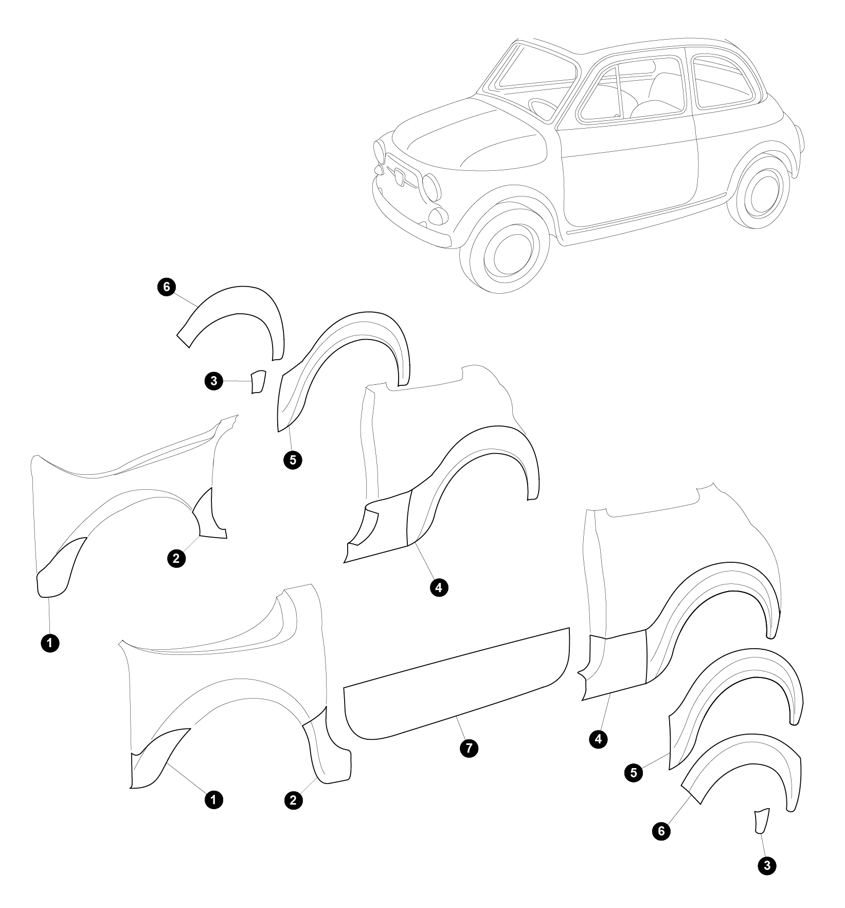 Body panels - spare parts for Fiat 500 (1957-1975)