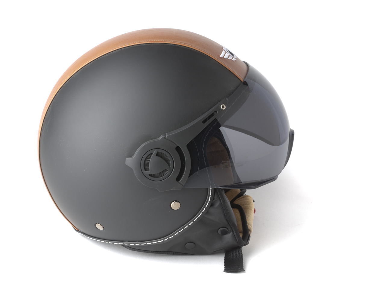 Casco jet Vintage Moto, weiß / brauner Kunstlederbesatz, S